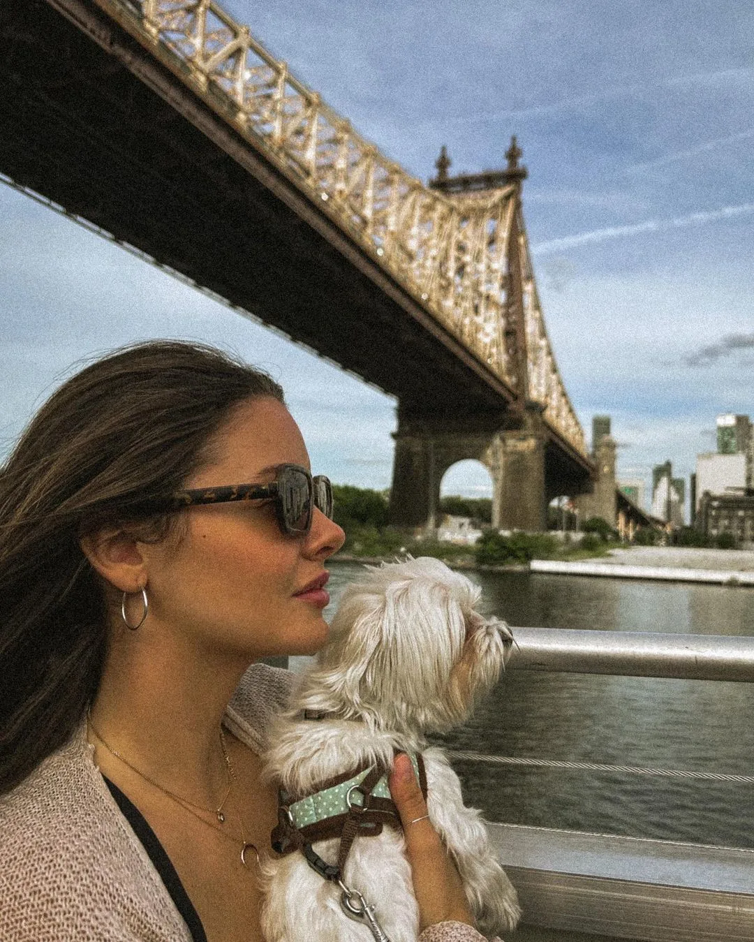 mujer sosteniendo un cachorrito en un barco
