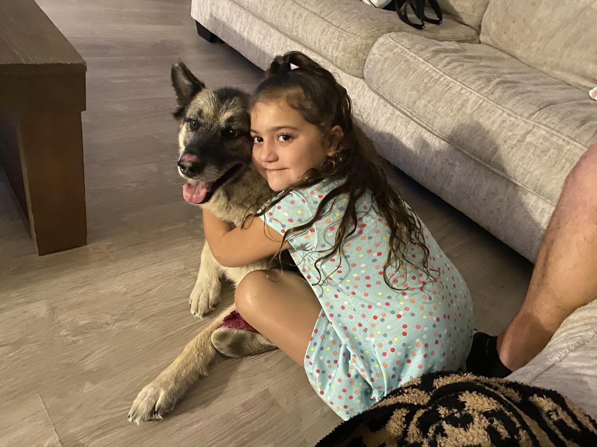 photo of little girl hugging a puppy