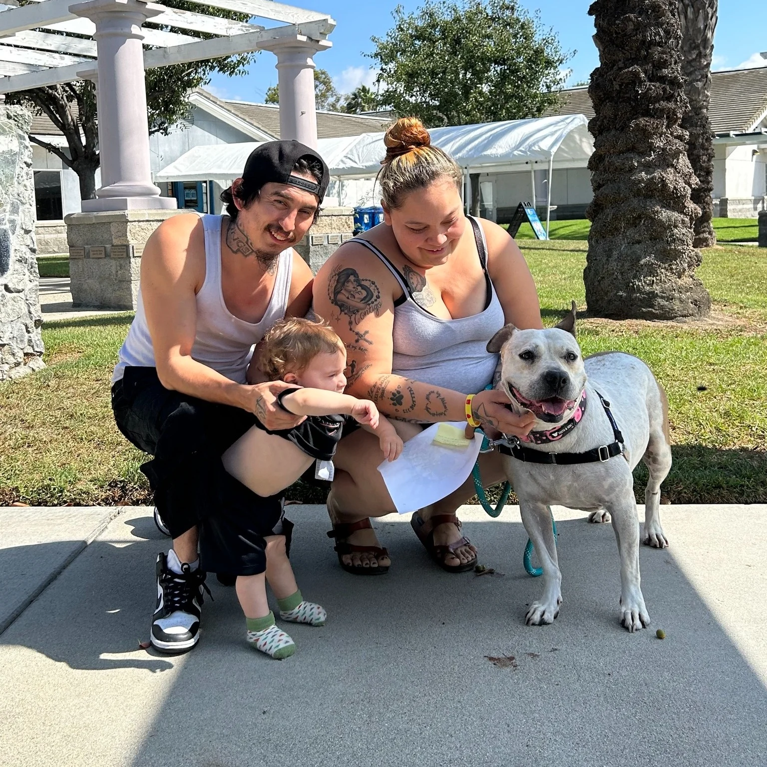 couple and their kid and their dog