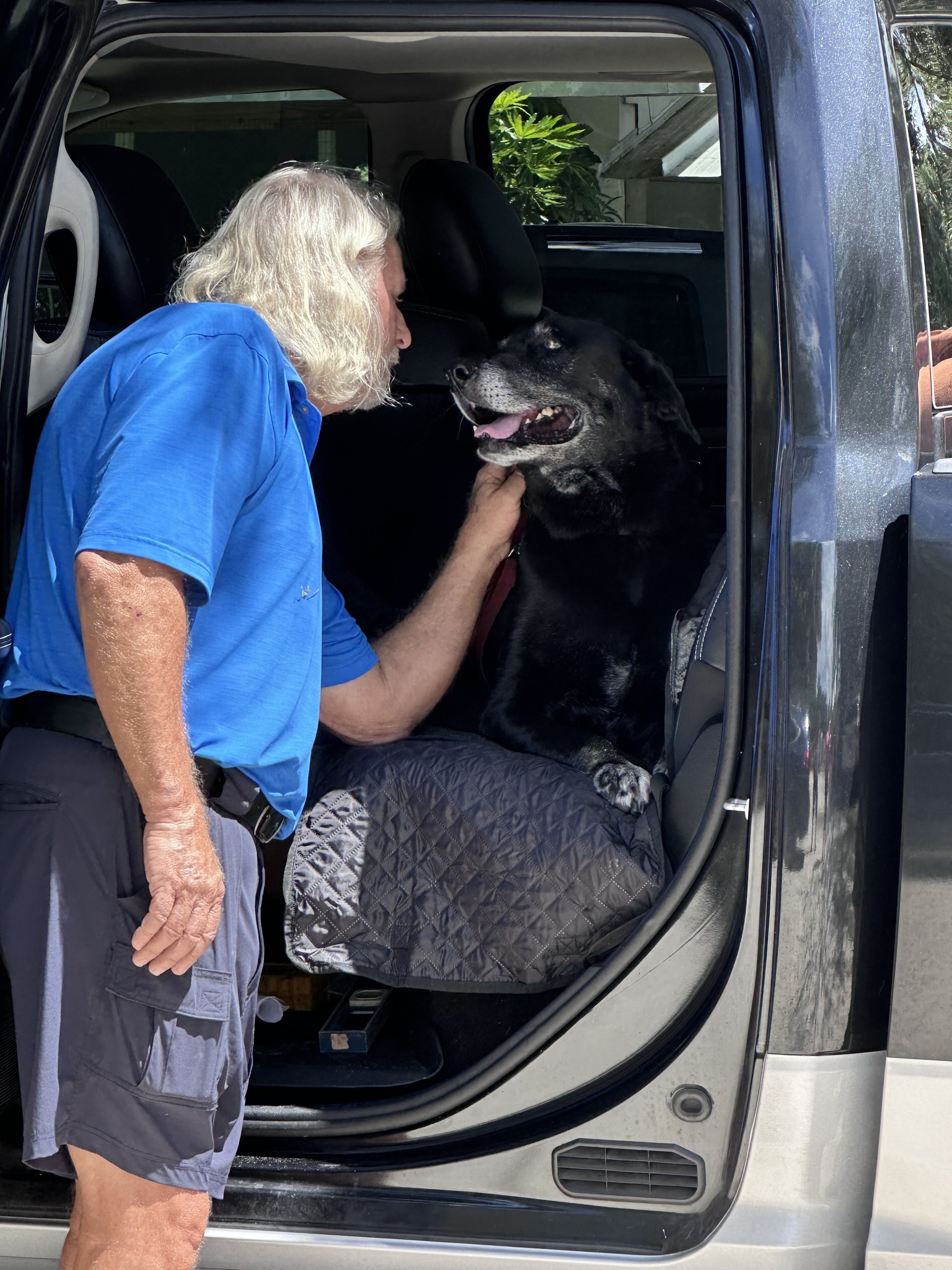 old guy and his black dog
