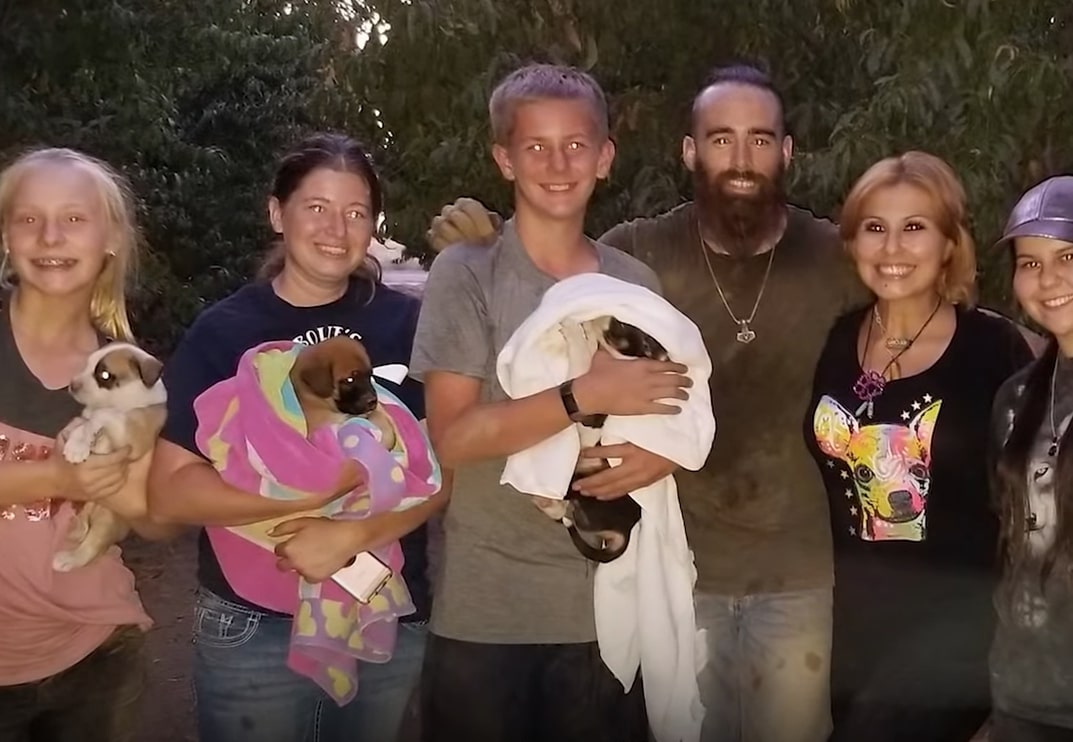 happy family with puppies