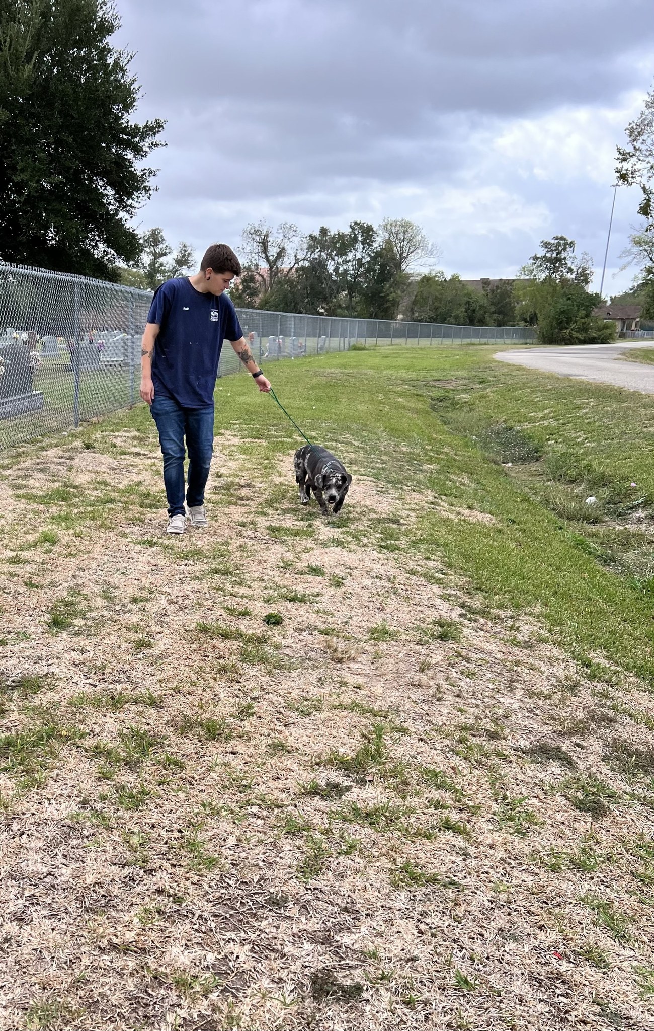 man walking the dog