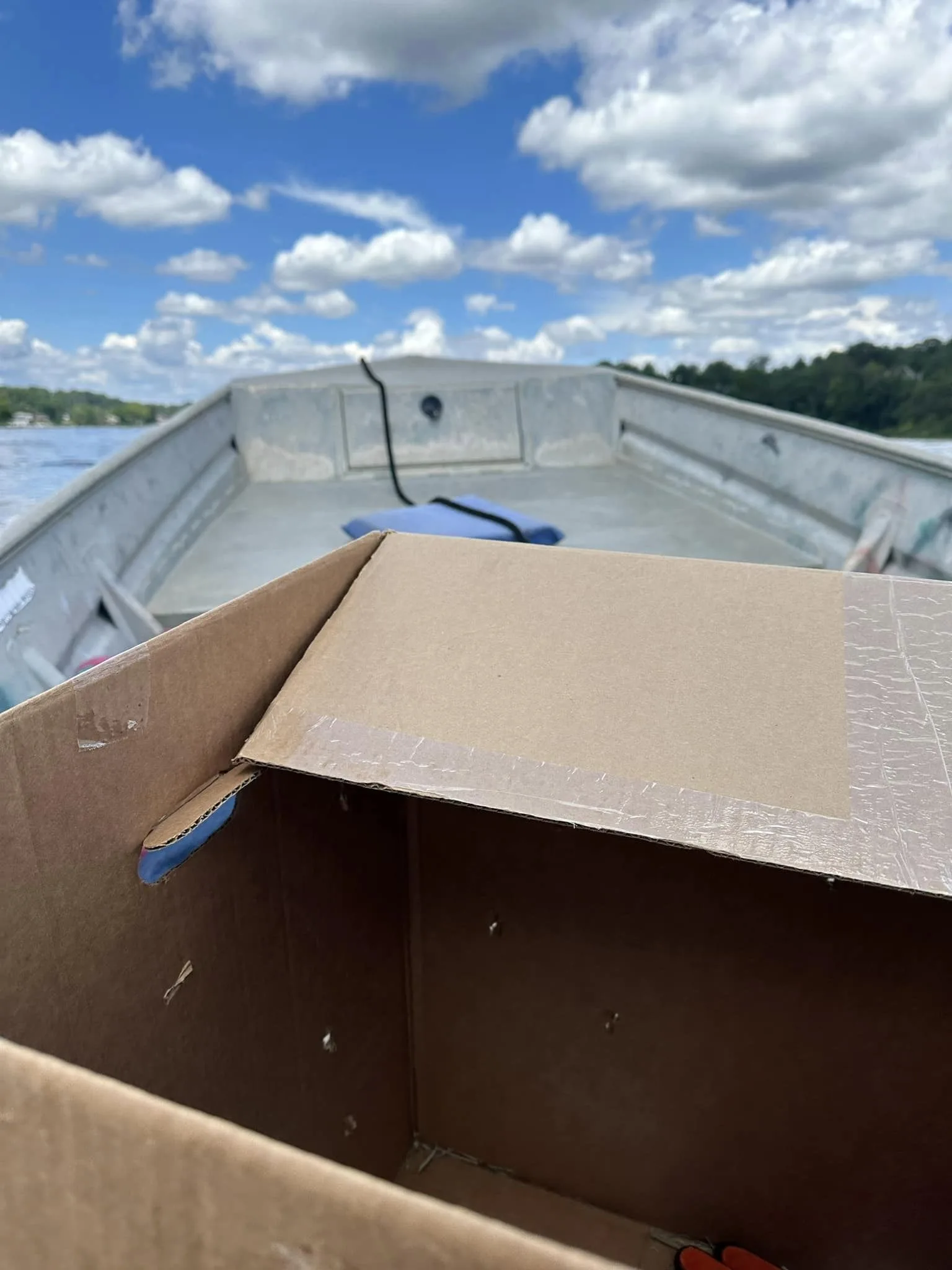 a cardbox on the boat