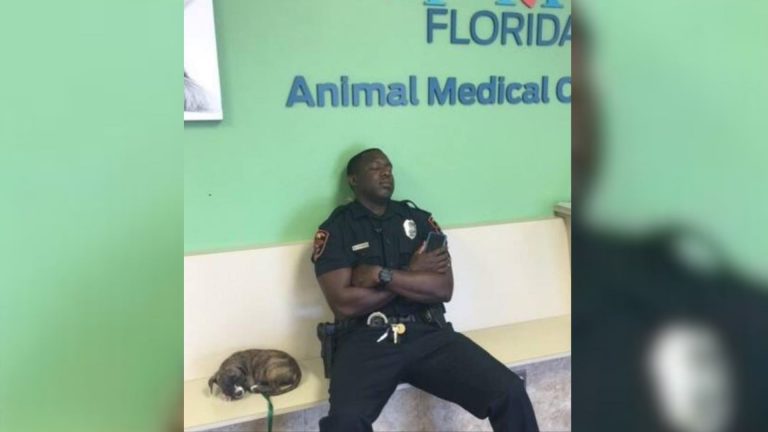 Police officer and puppy