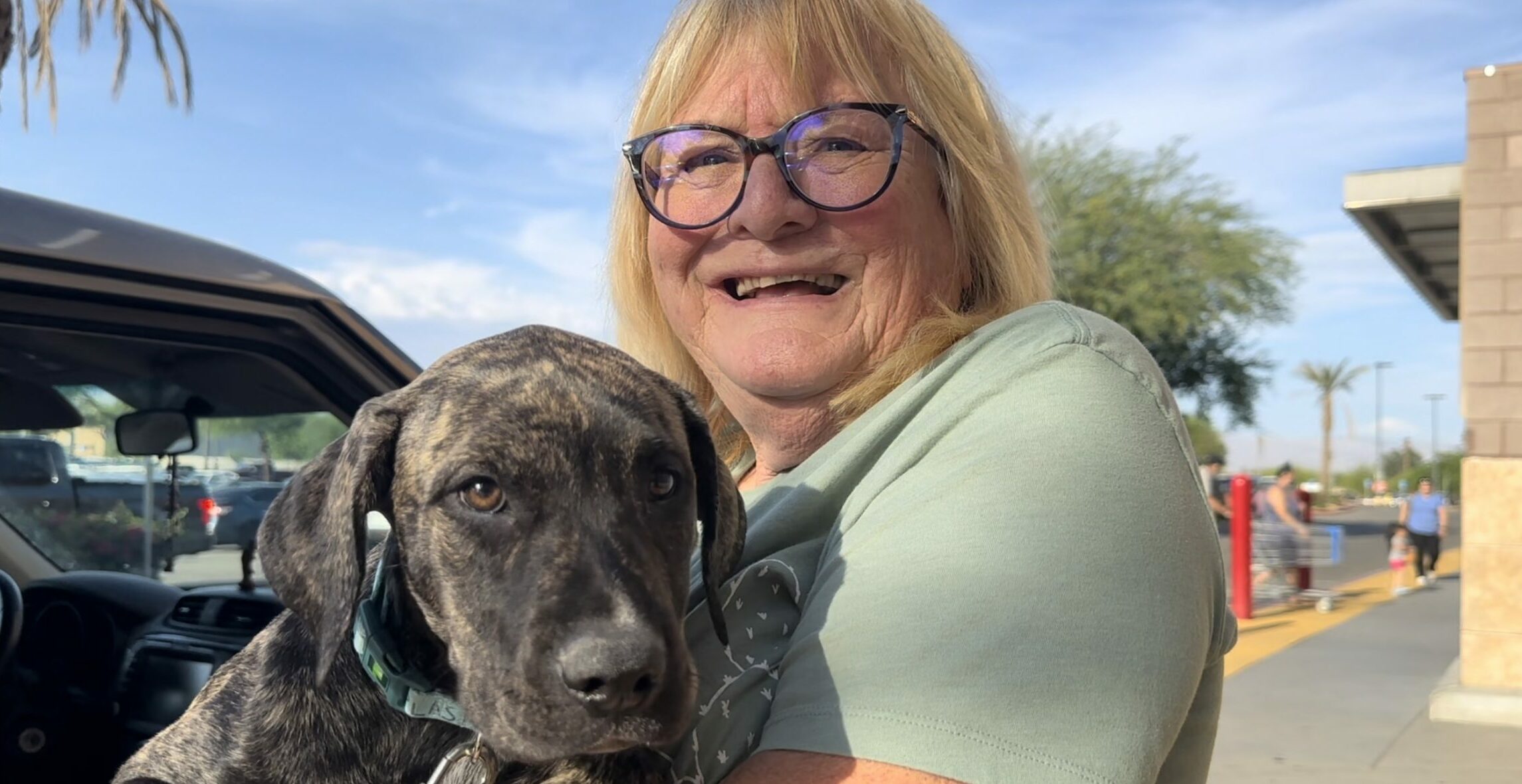 granny and black dog