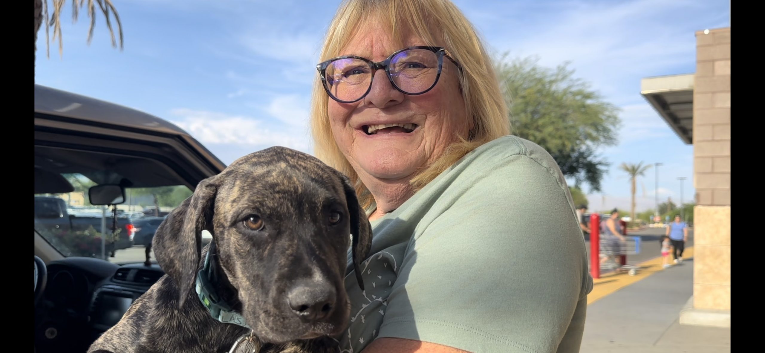 granny and black dog