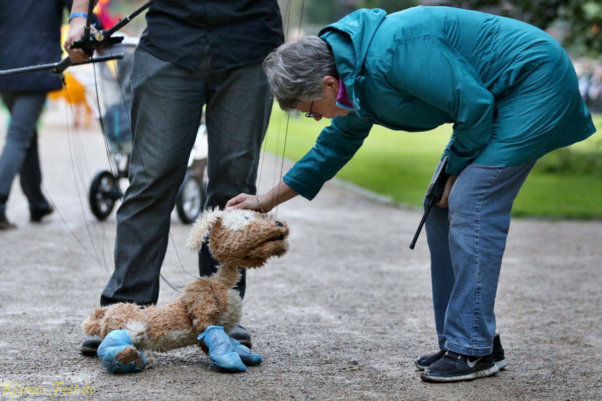 woman petting toy dog