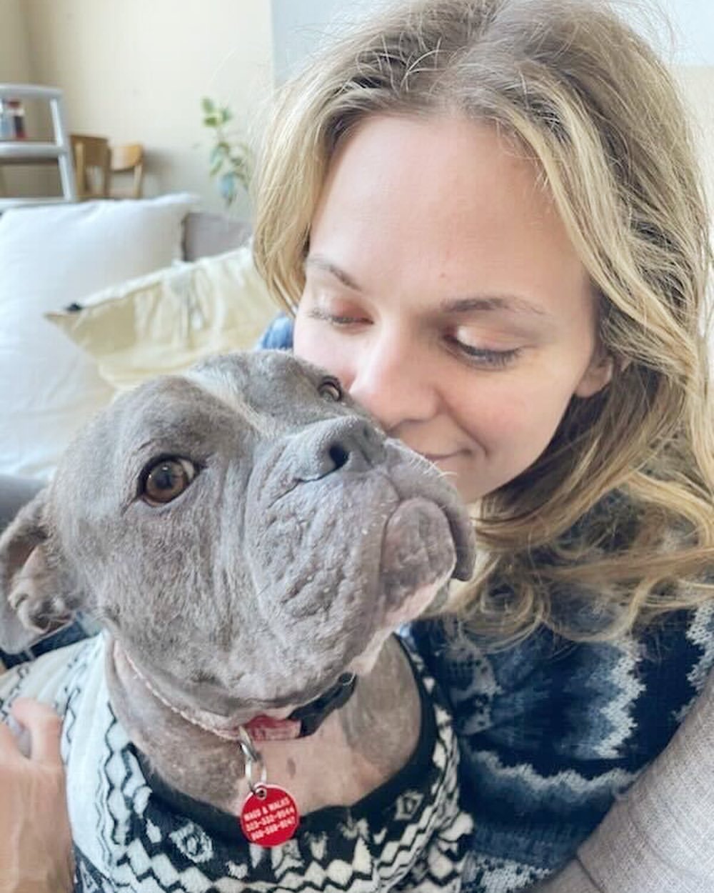 woman taking care of the dog