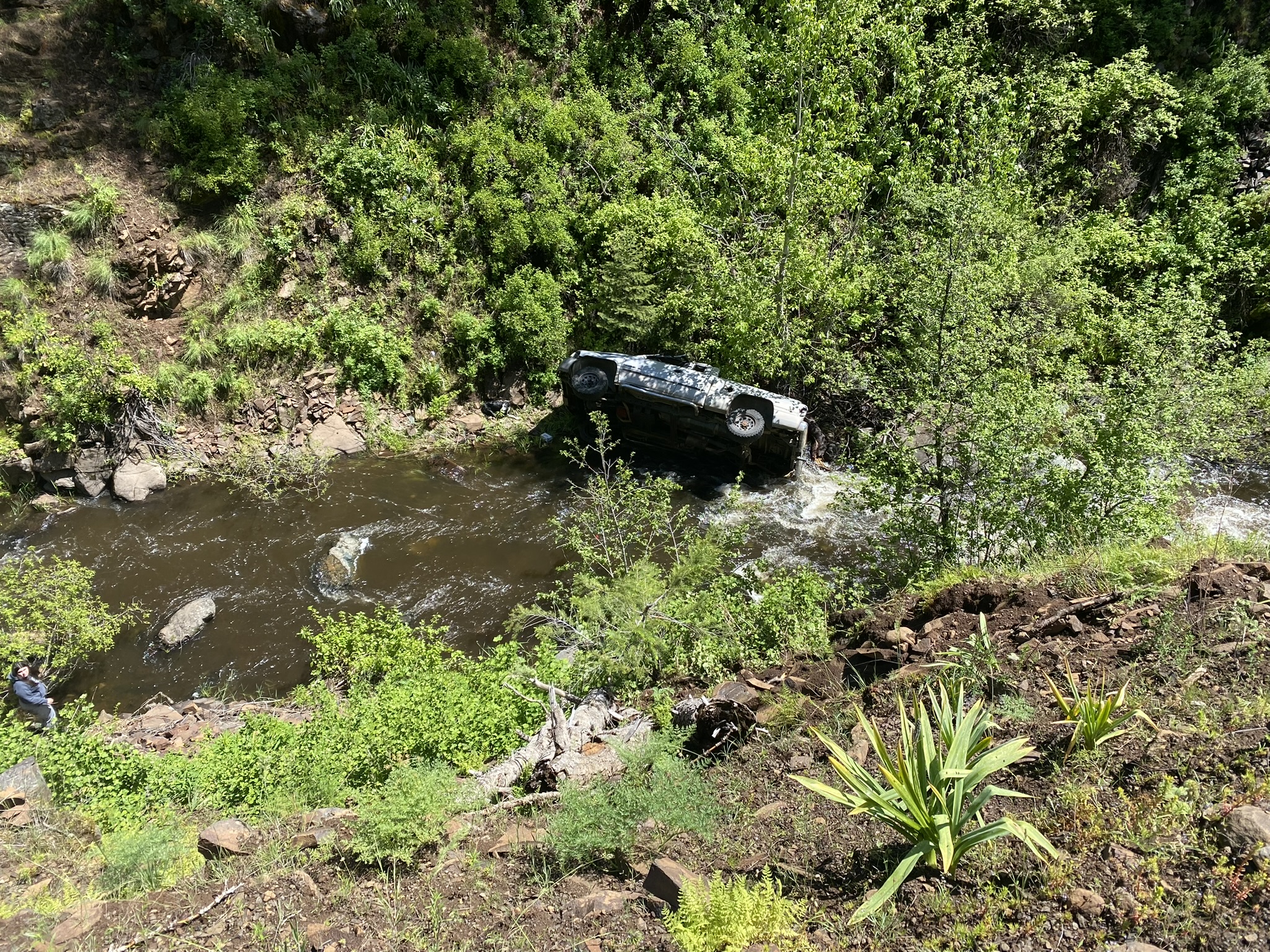 car tipped over in a river