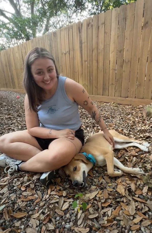 happy woman and dog