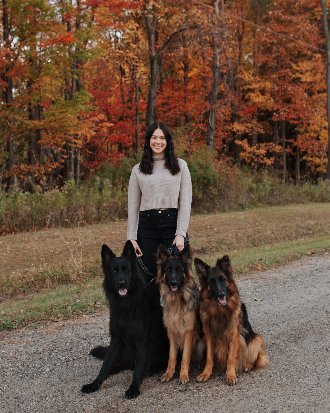 owner and three dogs