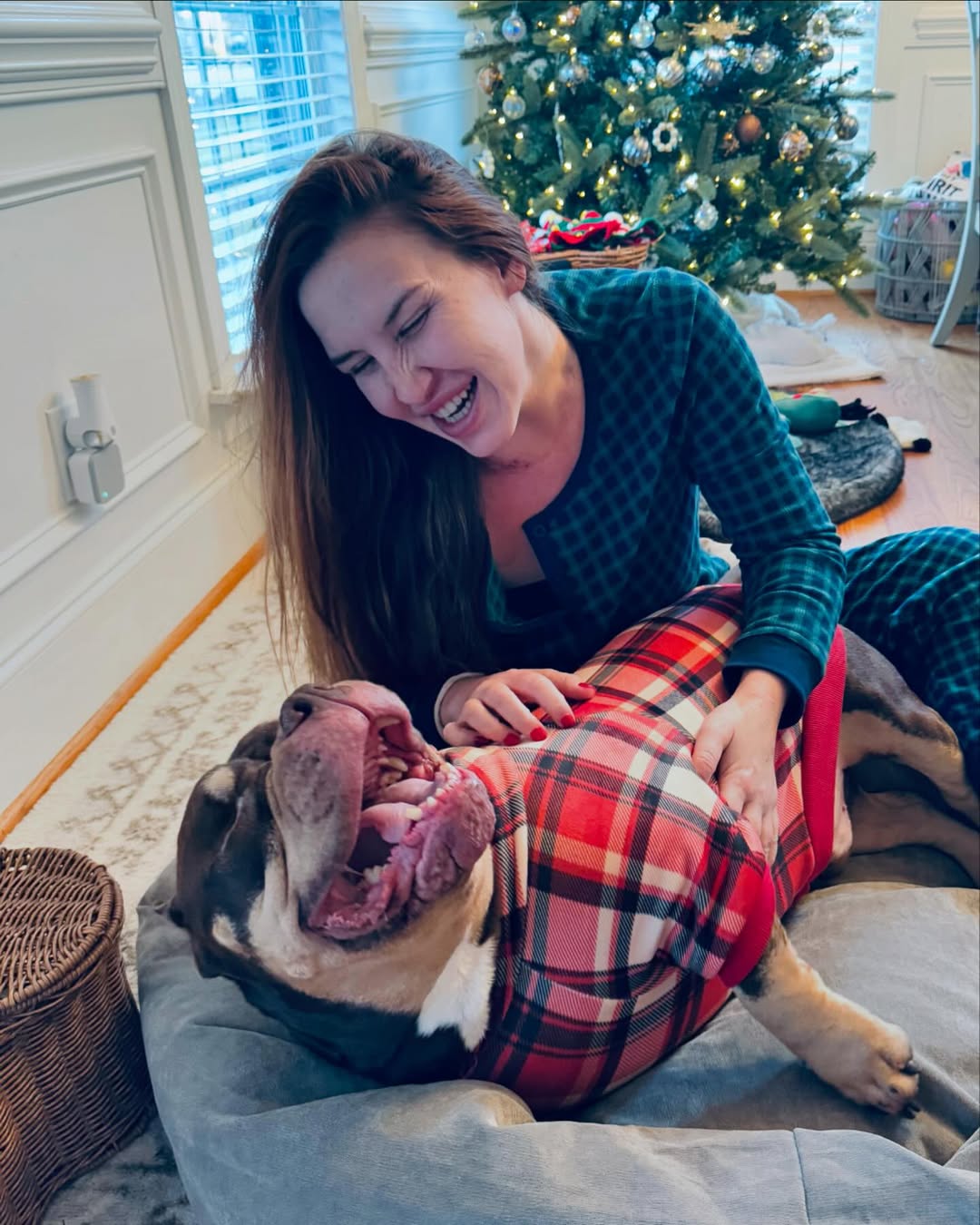 woman and brown dog