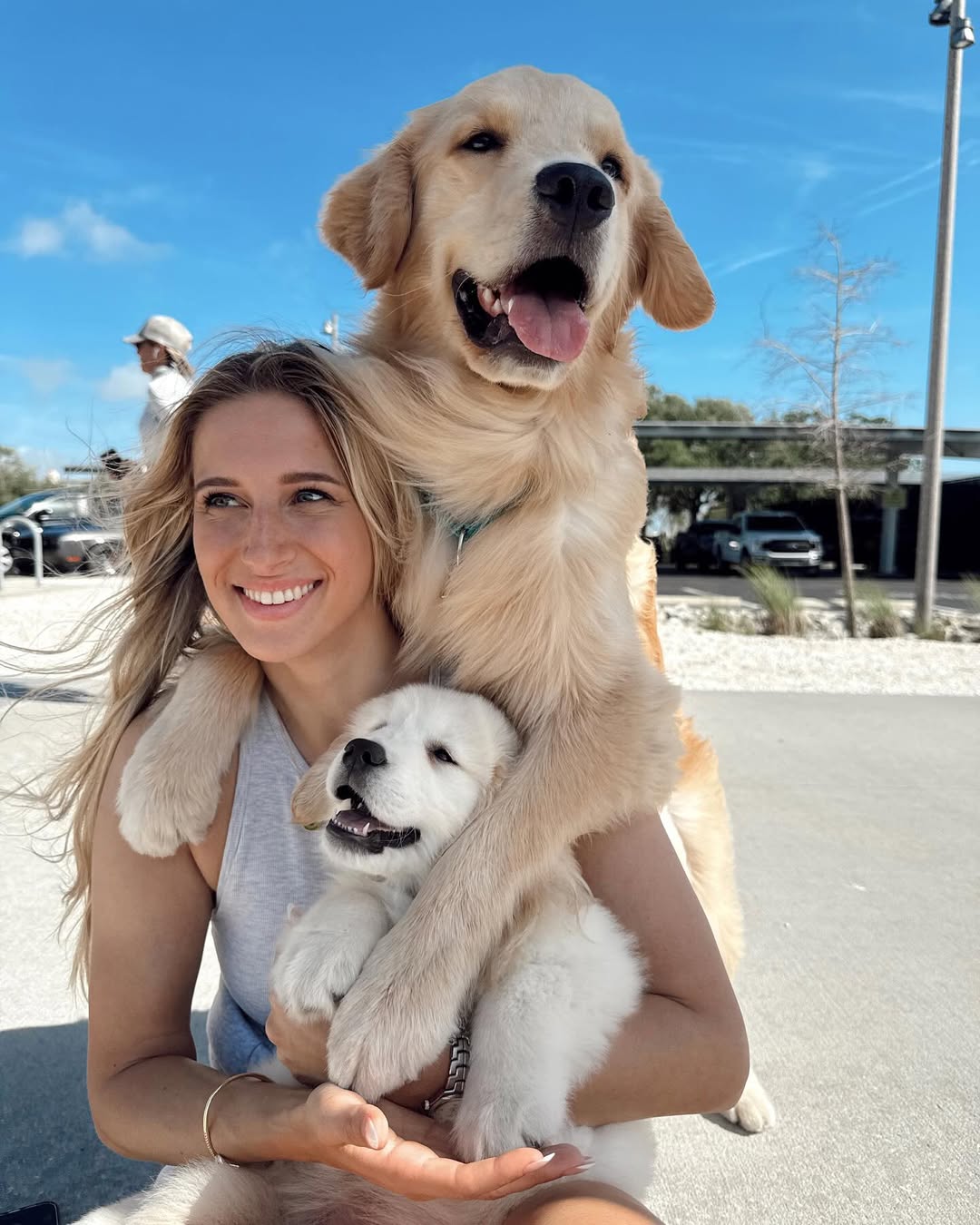 woman and two dogs