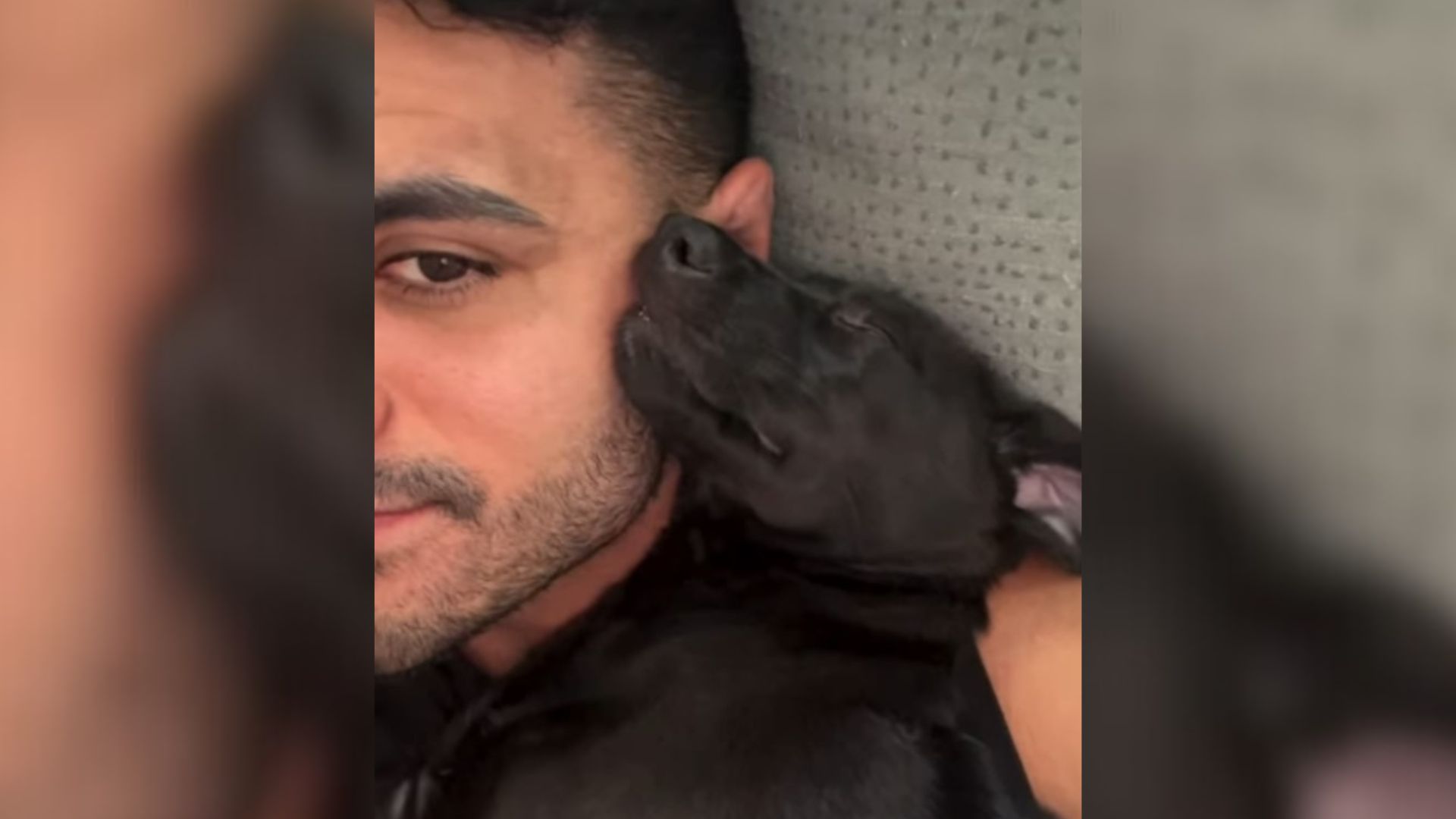 man and black dog