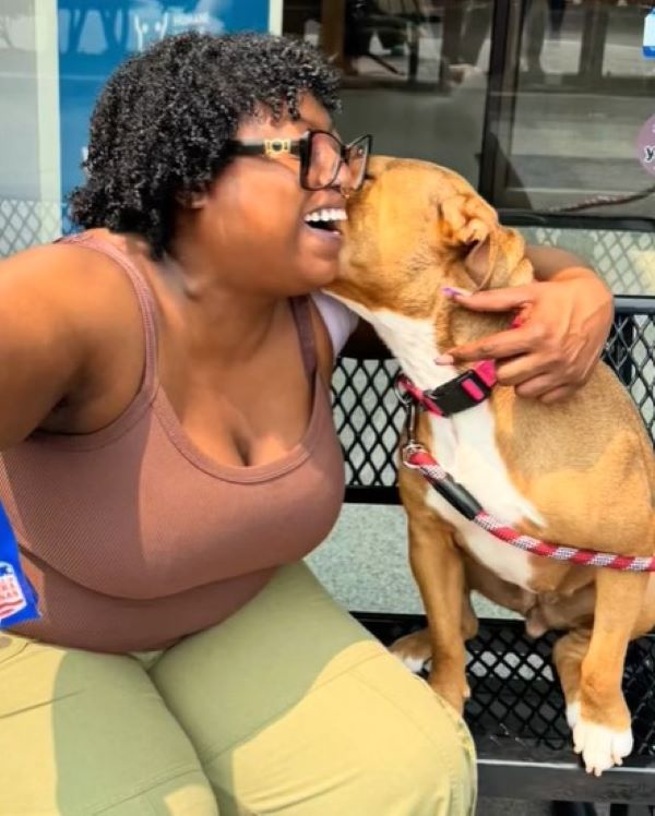 black woman and dog