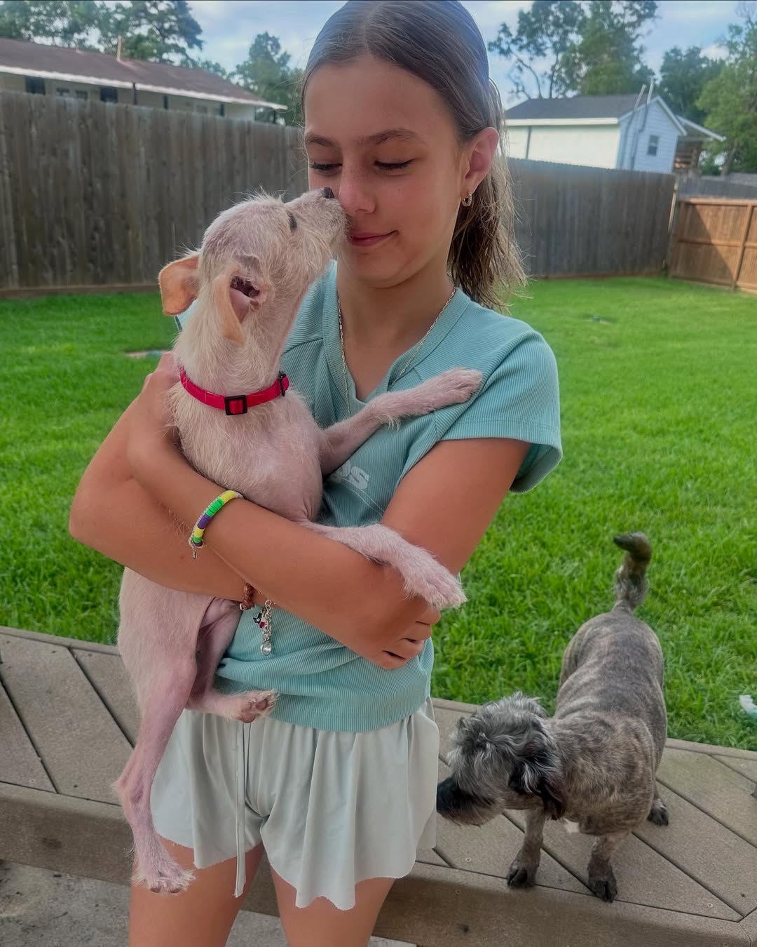 girl and tiny dog