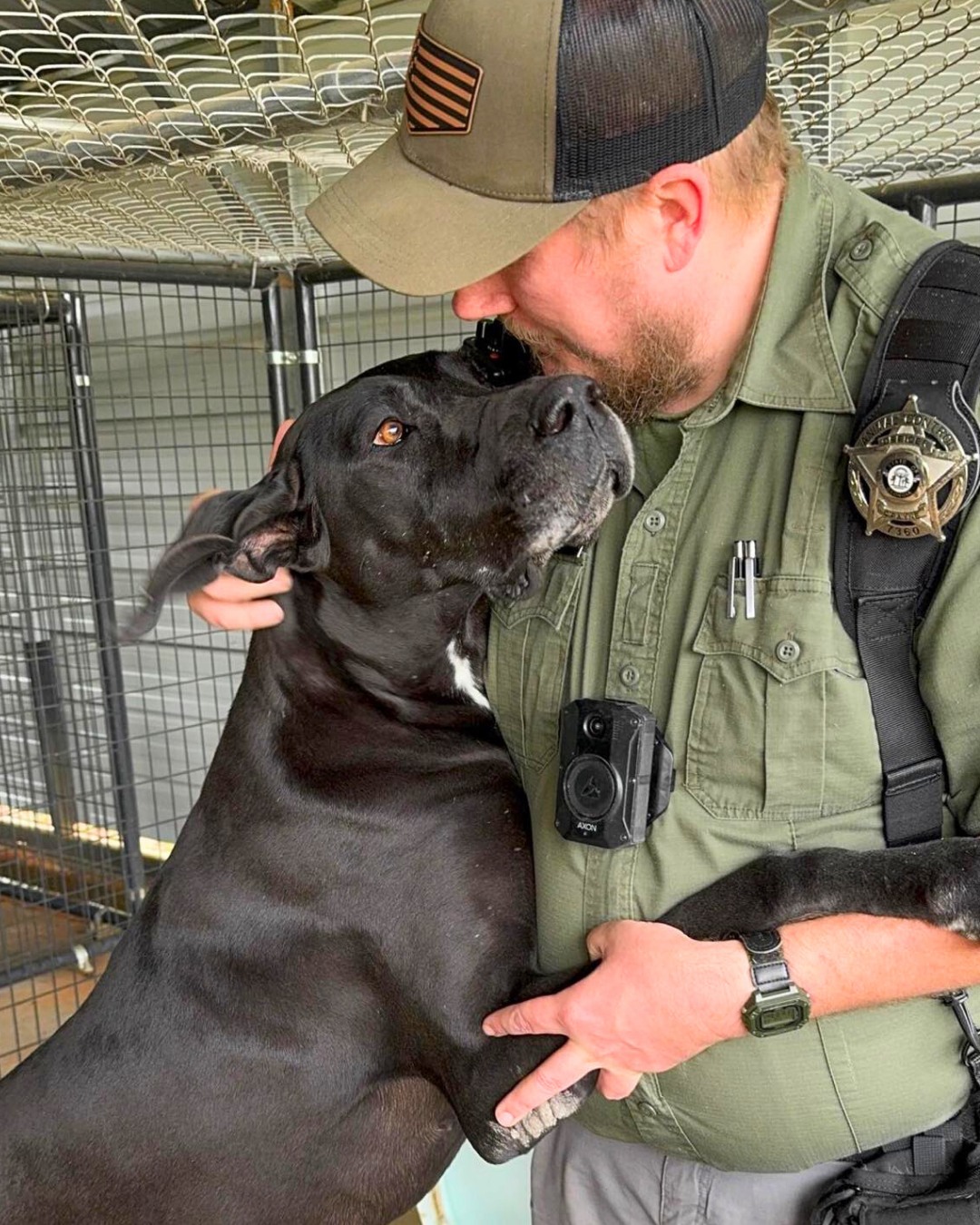 officer and black dog