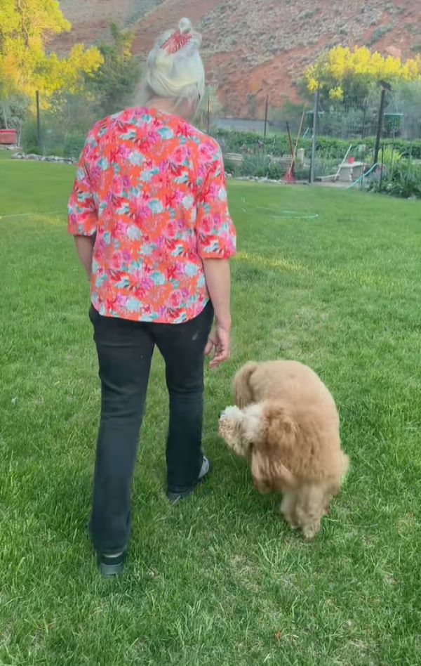 old woman and dog