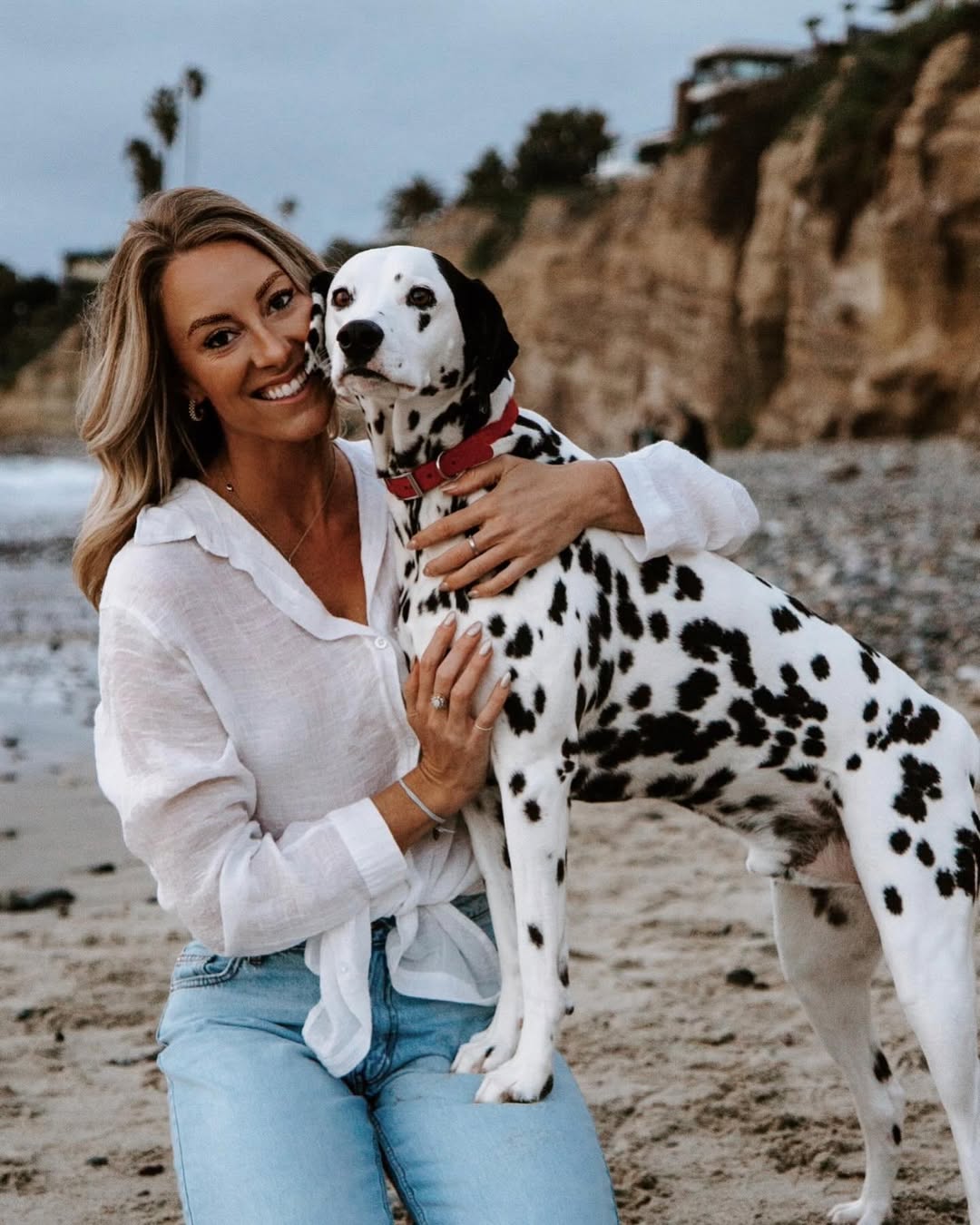 woman and dalmatian