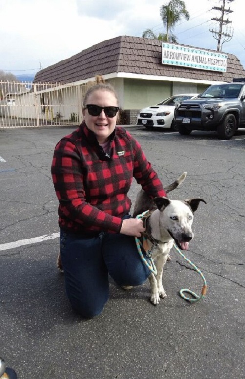 woman and the pup