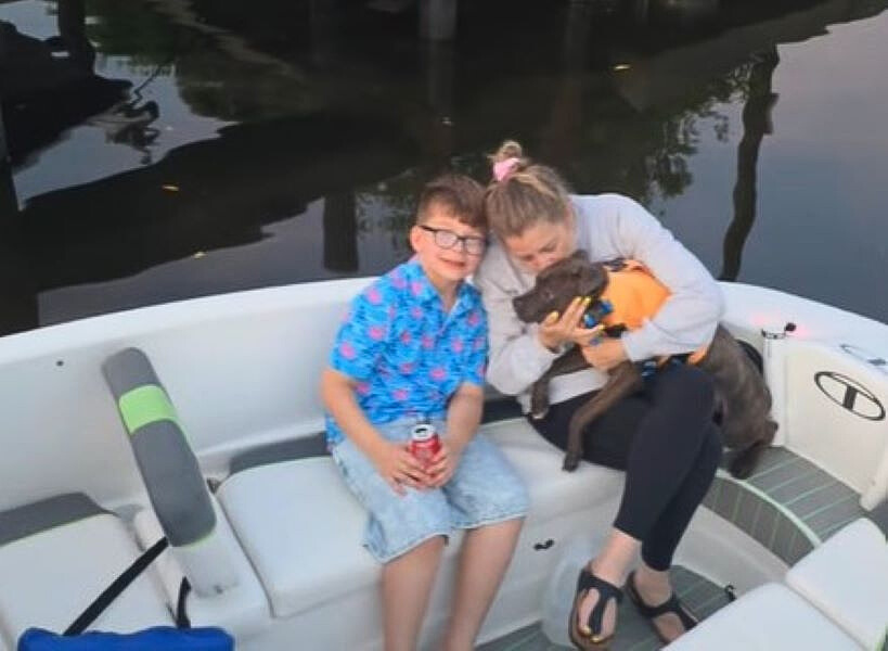 woman, kid and dog