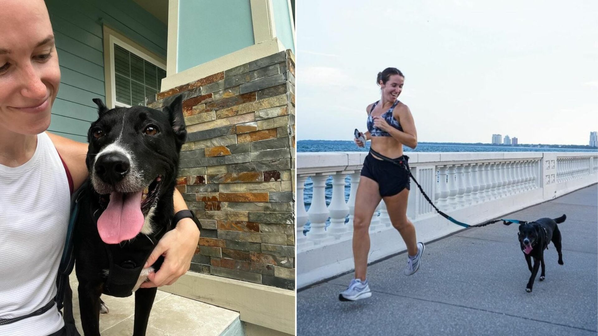 dog and woman running