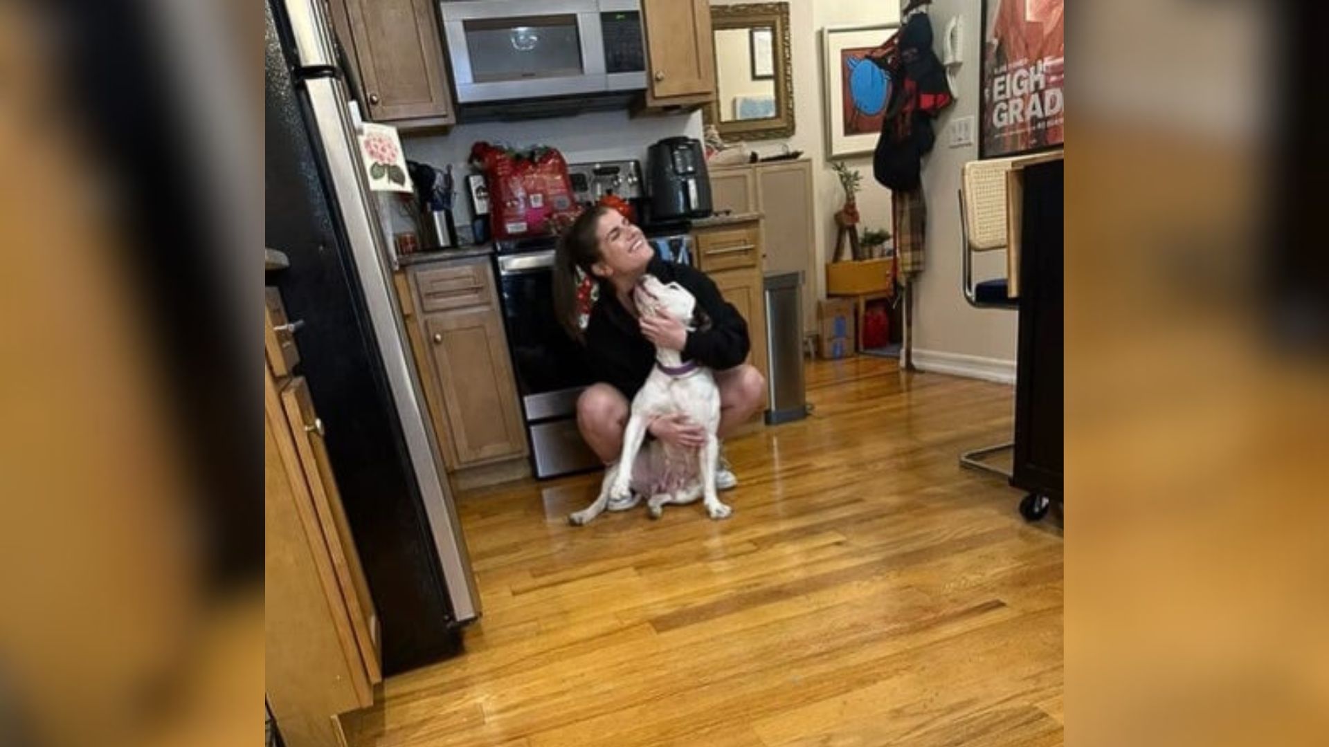 woman hugging a dog