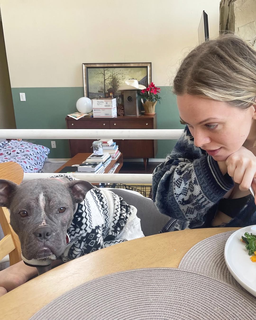 blonde woman and adopted dog