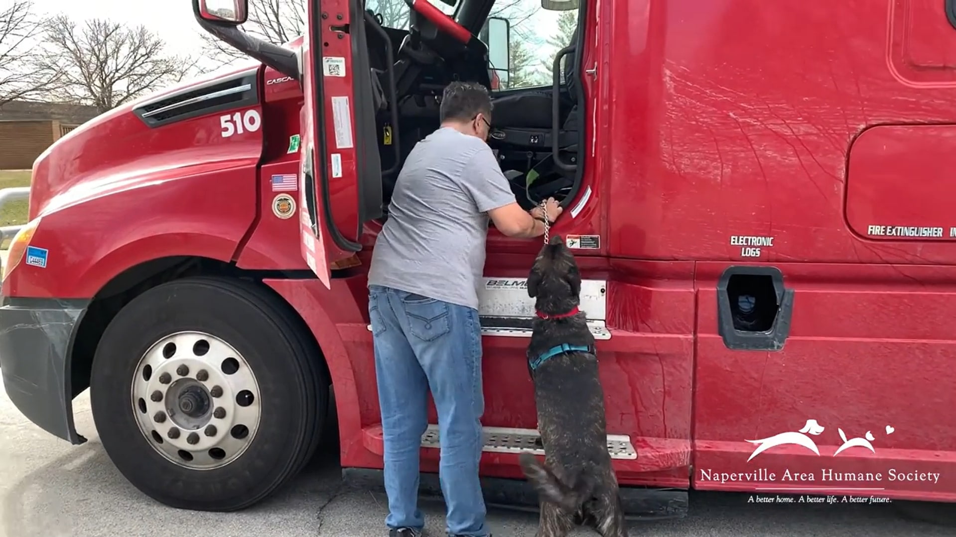 man and black dog