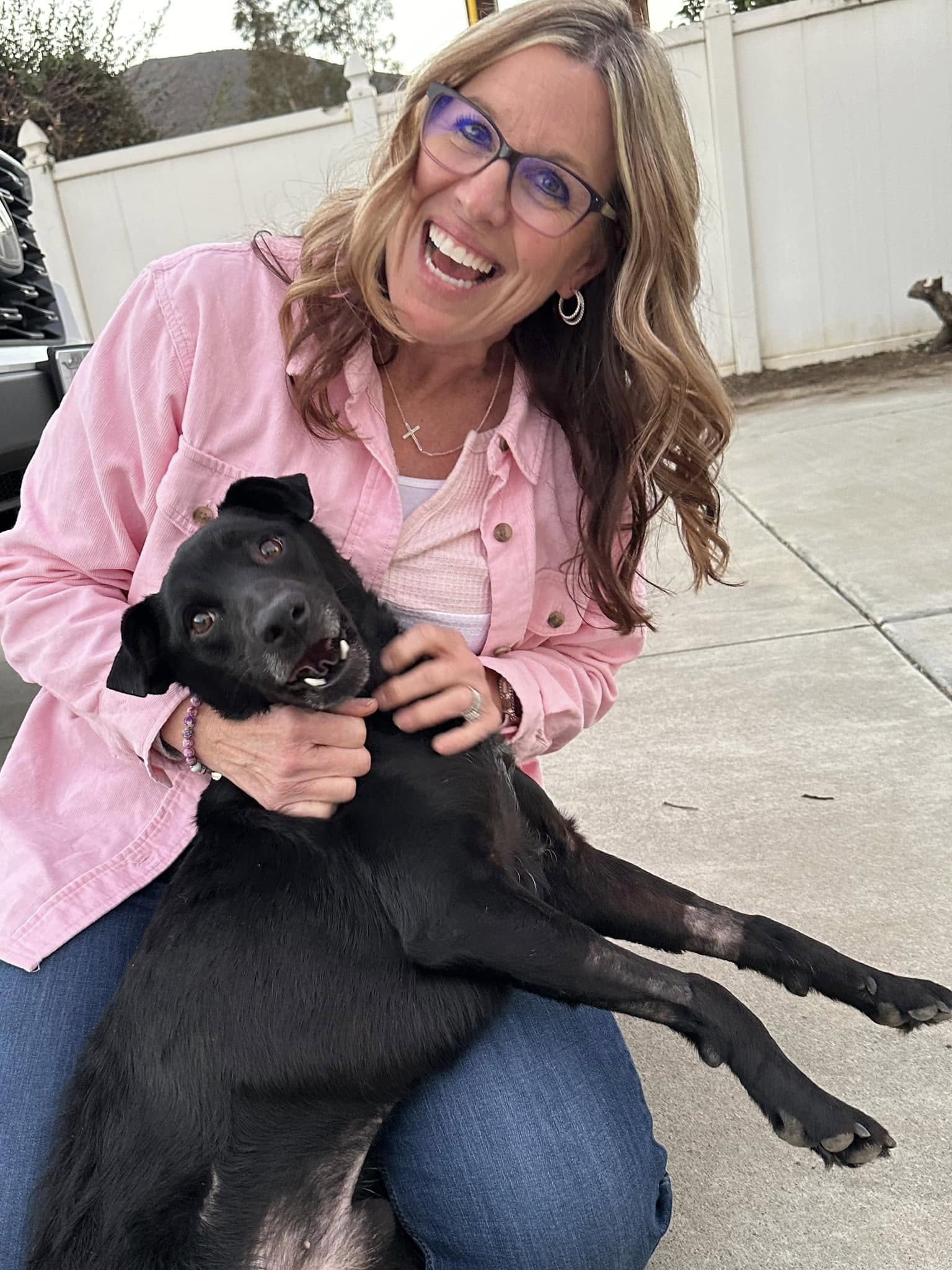 middle aged woman and dog