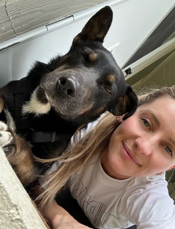 rescue dog with adopter