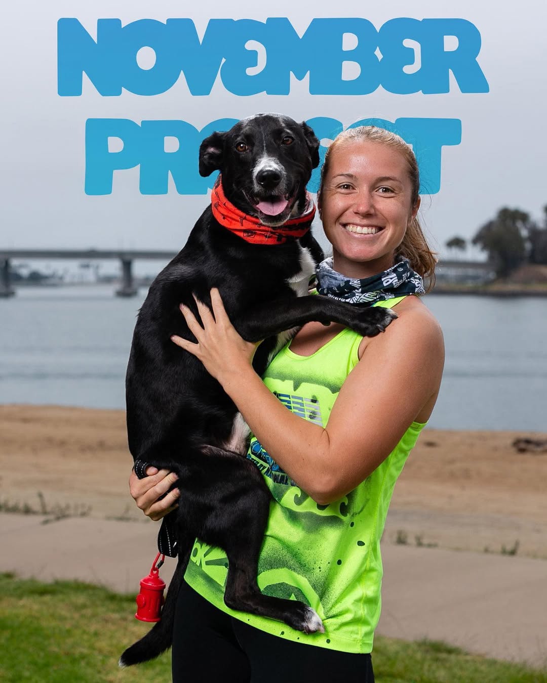 woman holding a dog
