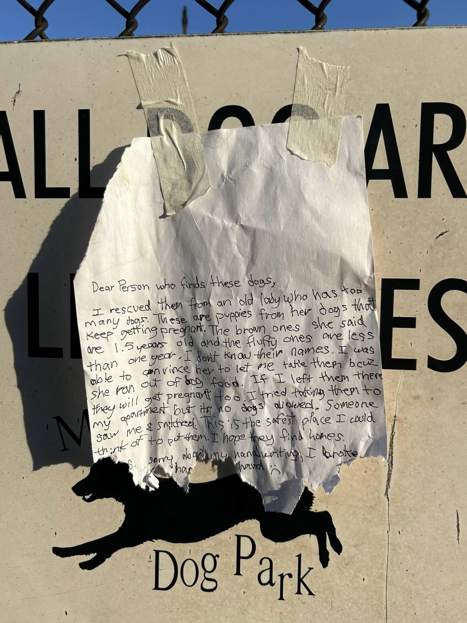 written note at the dog park