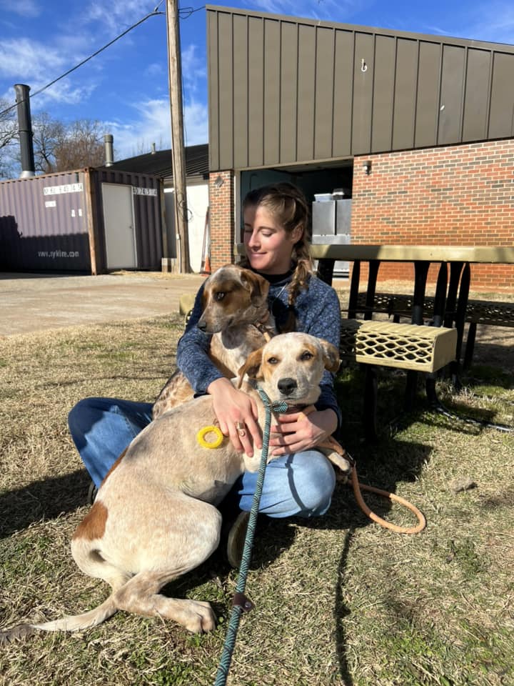 young woman and two dogs