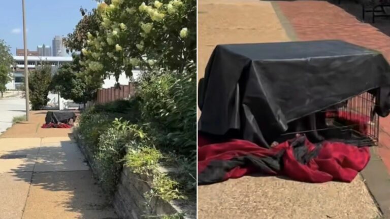 abandoned crate covered with black tarp