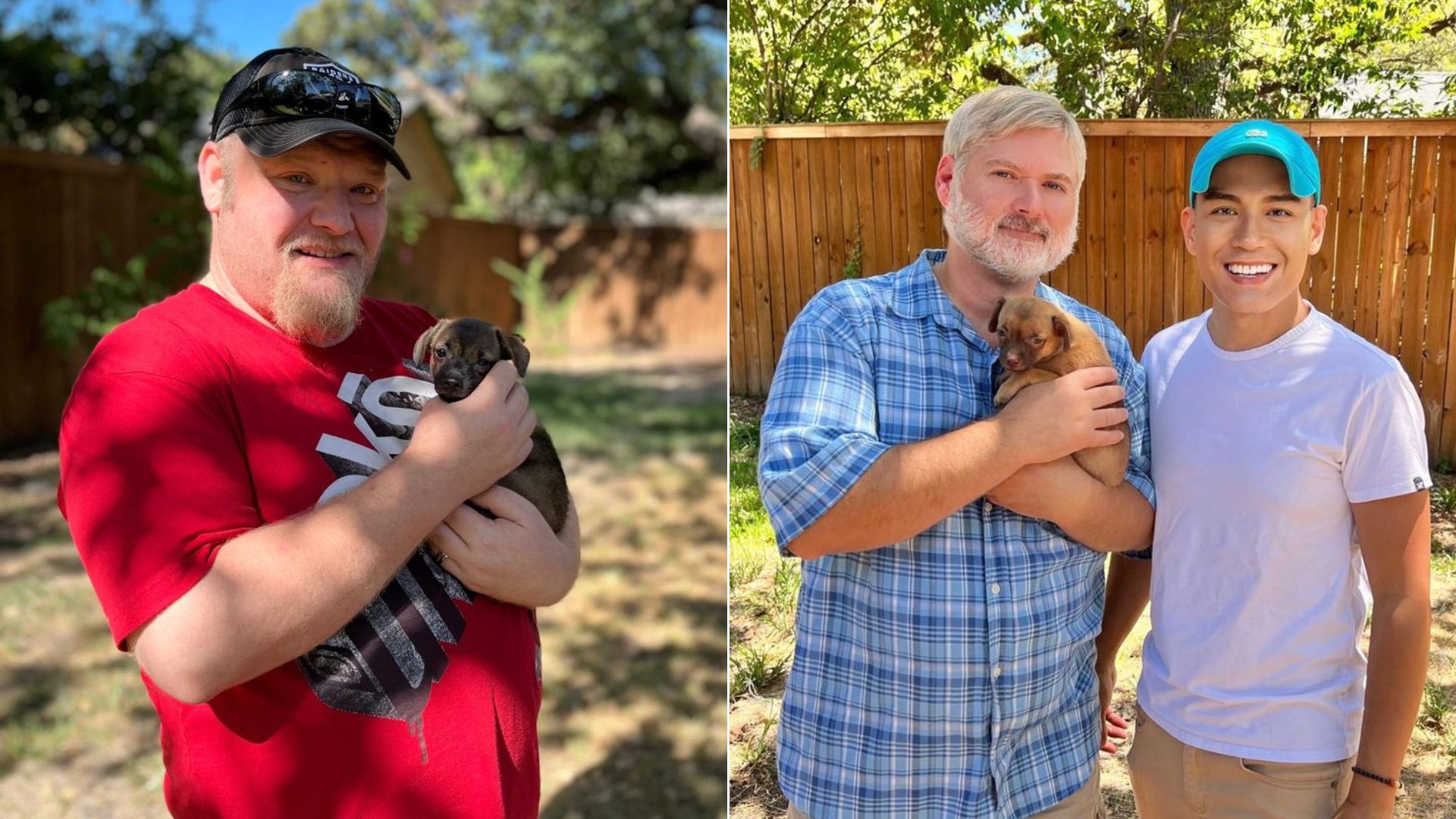 man adopting a puppy