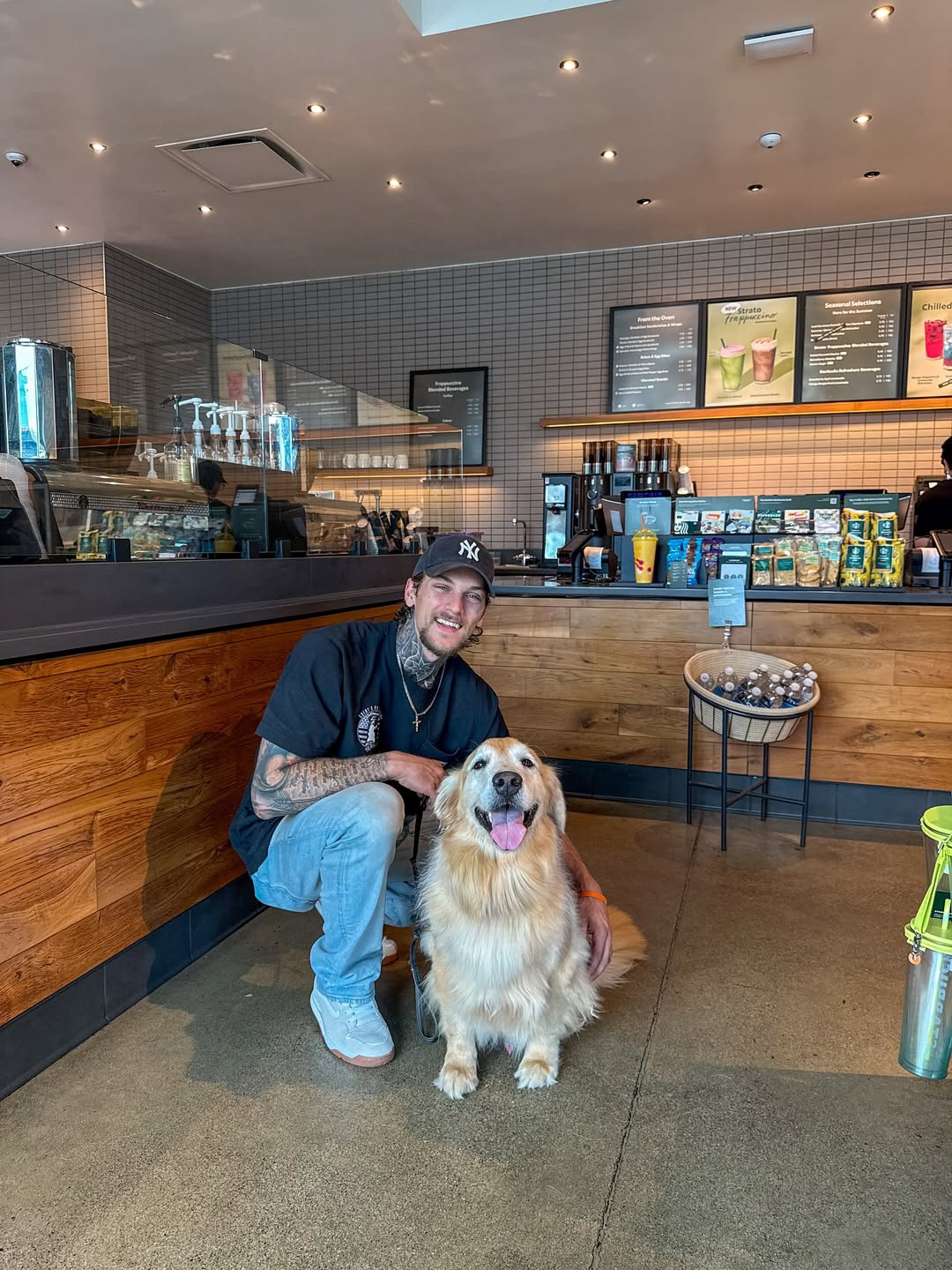 man and adopted dog