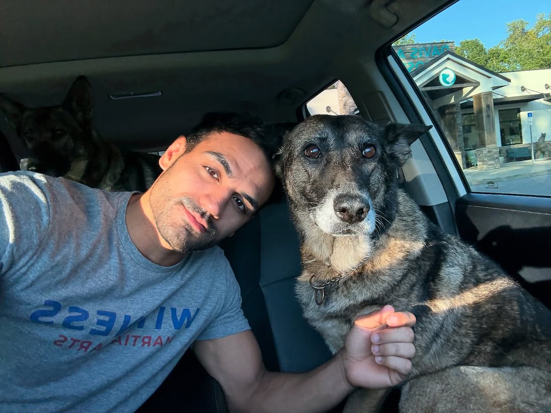 man and sweet dog
