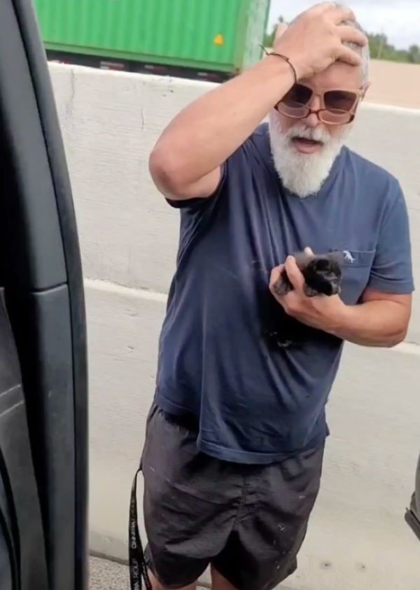 man holding tiny kitten 