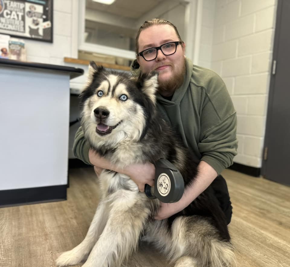 man hugging his dog 