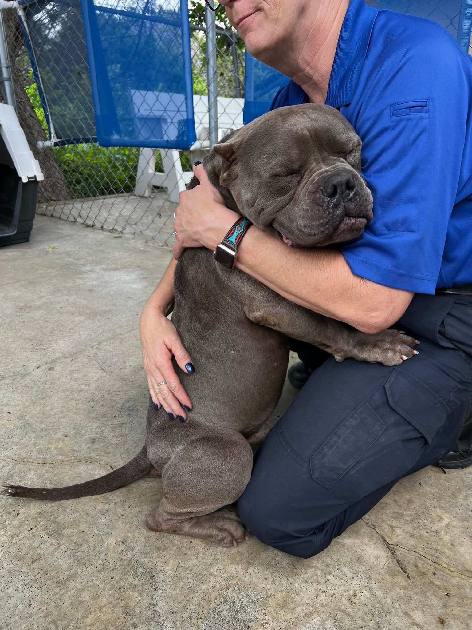 man hugging the dog
