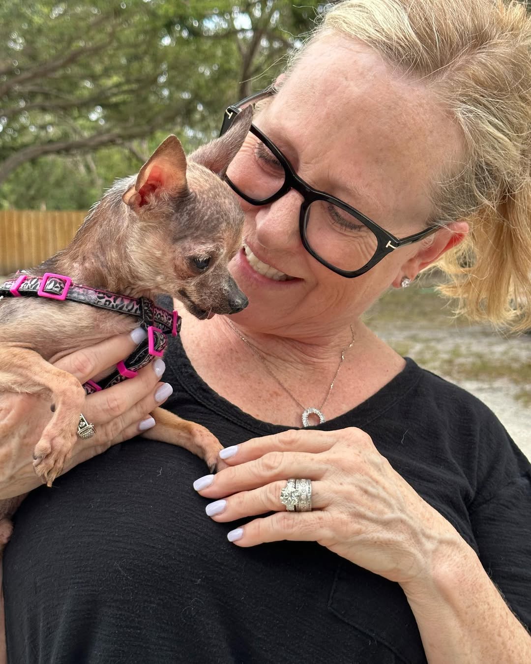old woman and chihuahua