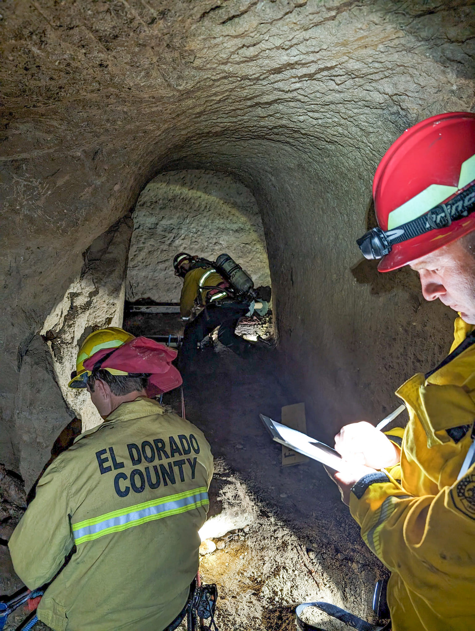rescuers in mine shaft