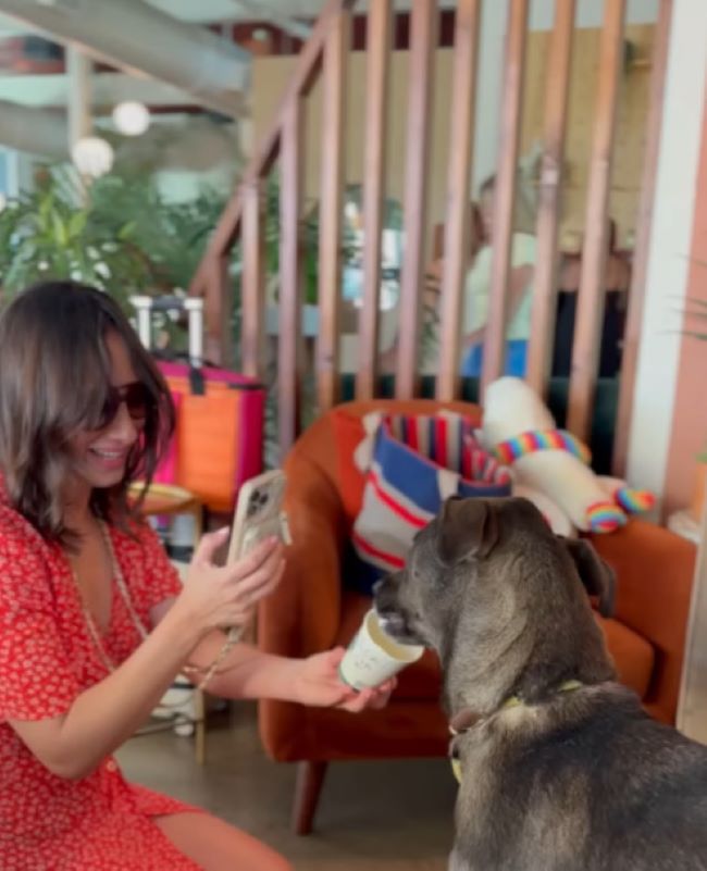 woman and adopted dog
