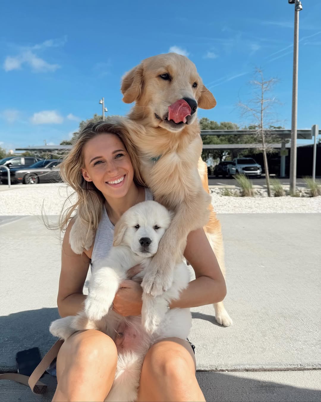 woman and two dogs