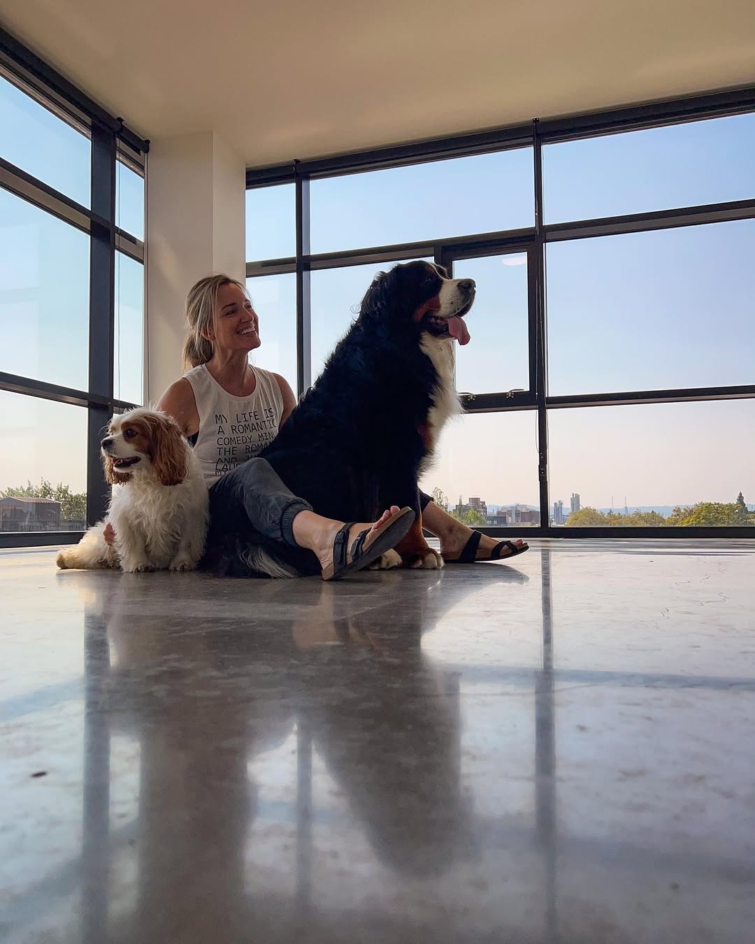 woman and two dogs