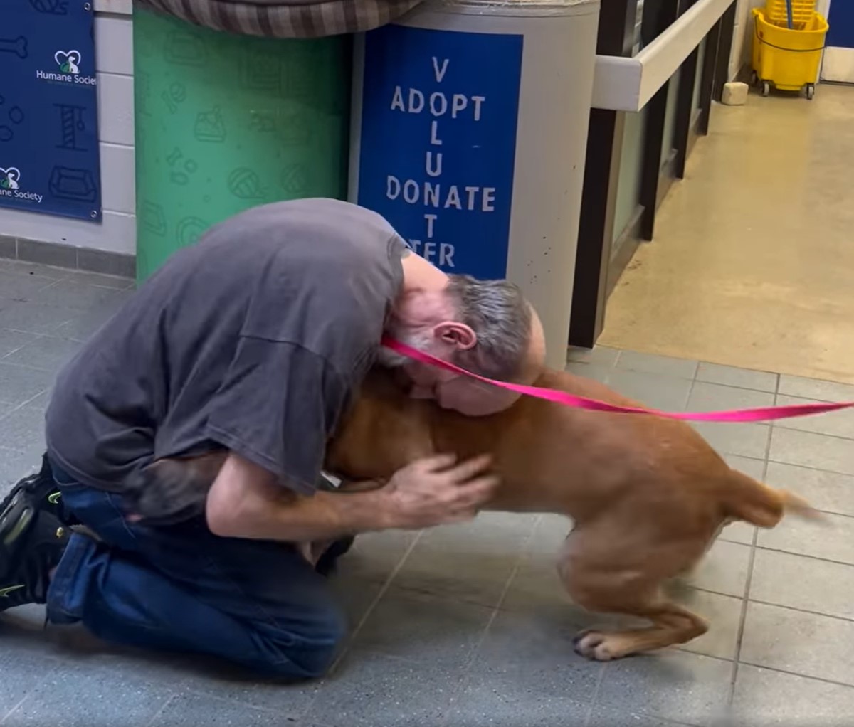 happy old man and dog