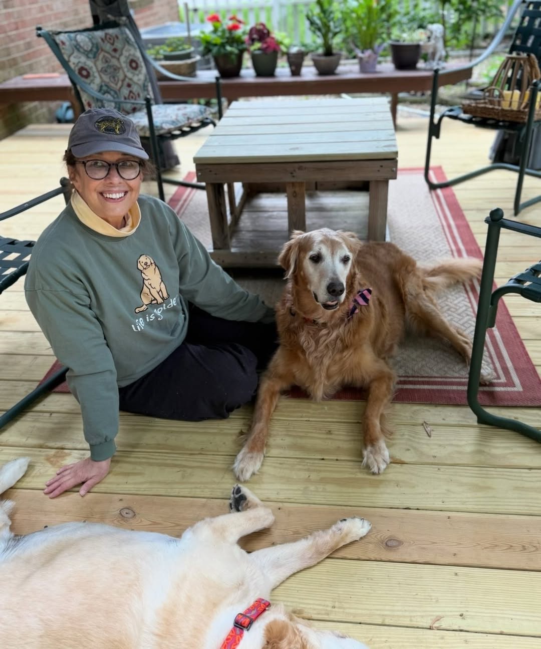 old woman and dog