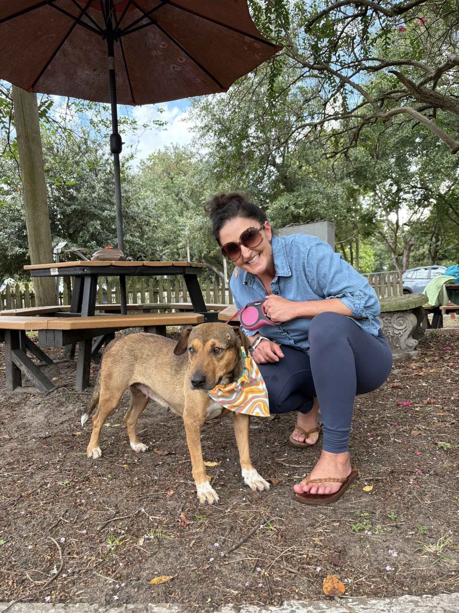 woman and adopted dog