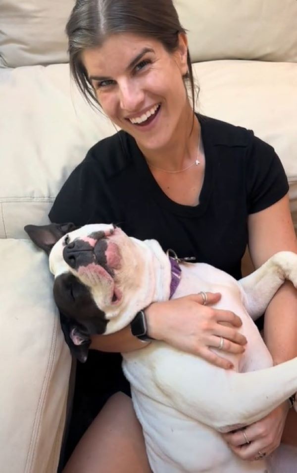 woman and sweet white dog